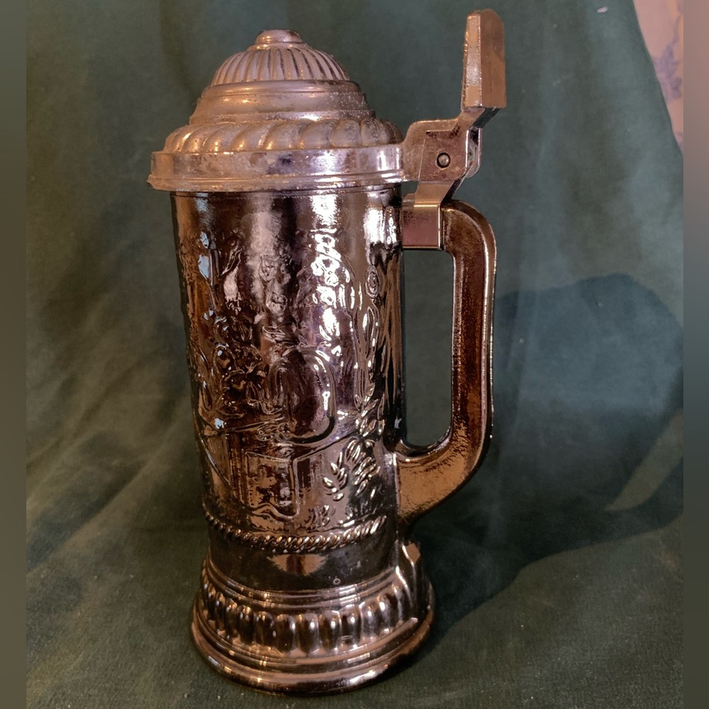 VTG Collectible Avon Smokey Mercury Glass Beer Stein Mug 7.5" Hunting Scene